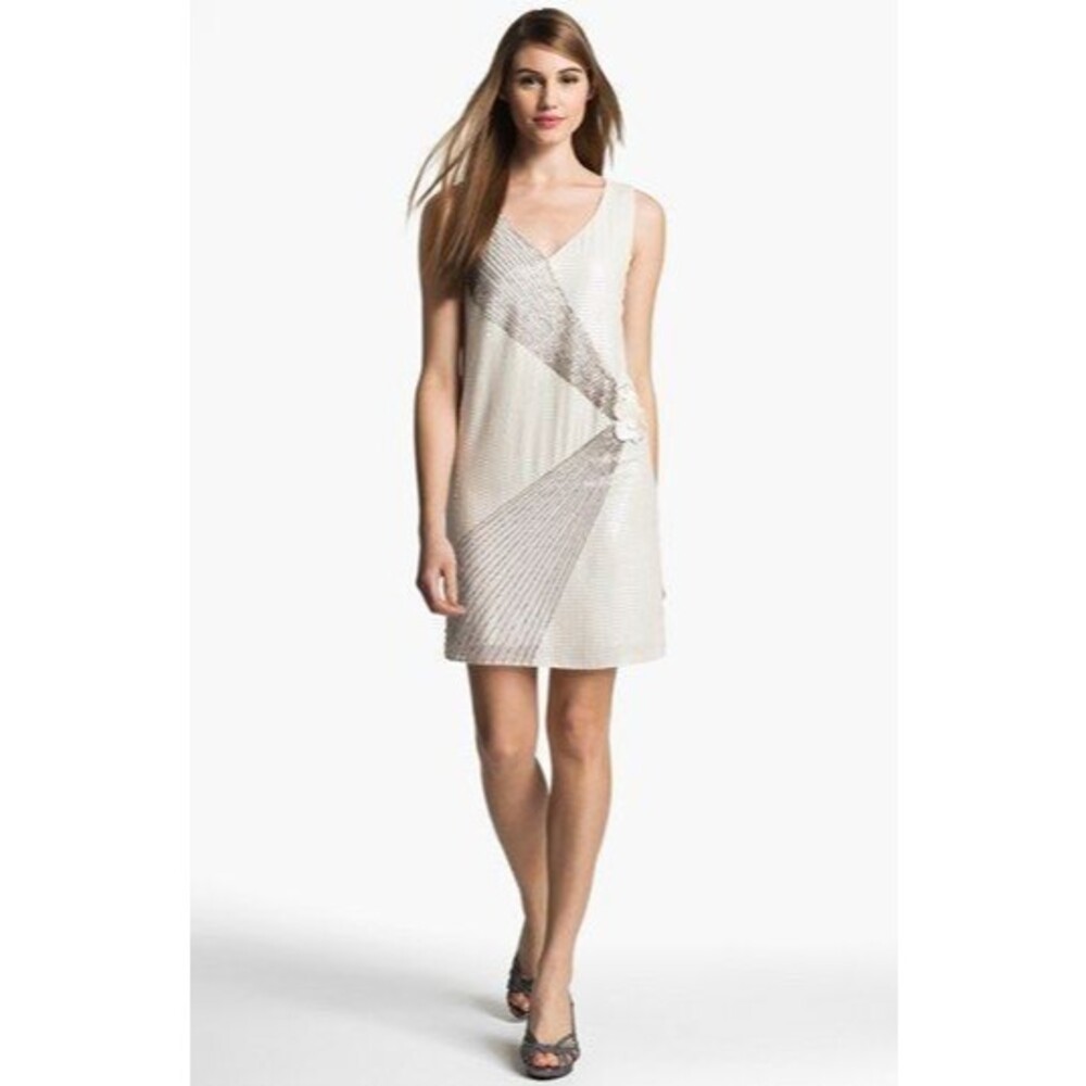 NEW ERIN FETHERSTON 2 dress sleeveless sequins beaded ivory party wedding formal